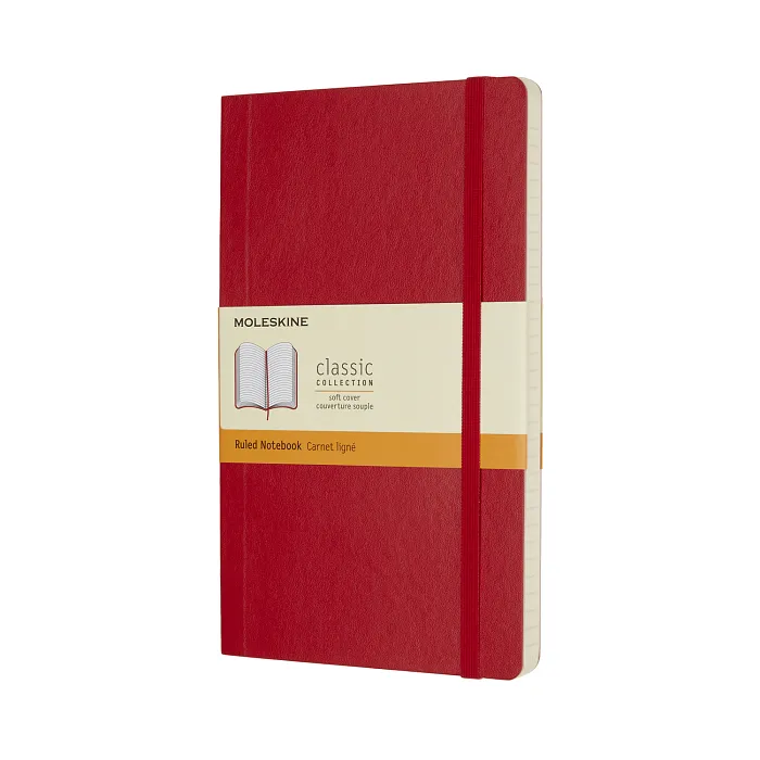 Libreta Clásica Grande Escarlata Hoja Rayada Pasta Suave — Portada Plana