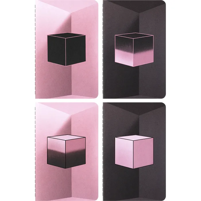 Libreta x BLACKPINK Edición Limitada, bolsillo, hojas lisas, negro y rosa (set de 4) — Portada Plana
