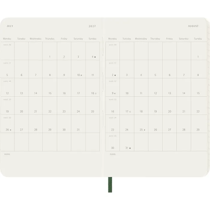 Agenda diaria clásica 12 meses 2027, tapa suave, bolsillo, verde mirto — Interior 4
