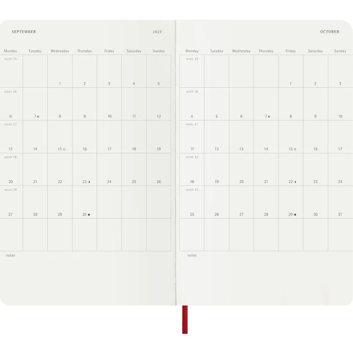Agenda Semanal Clásica 12 Meses 2027, Tapa Suave, Grande, Rojo Escarlata — Interior 4