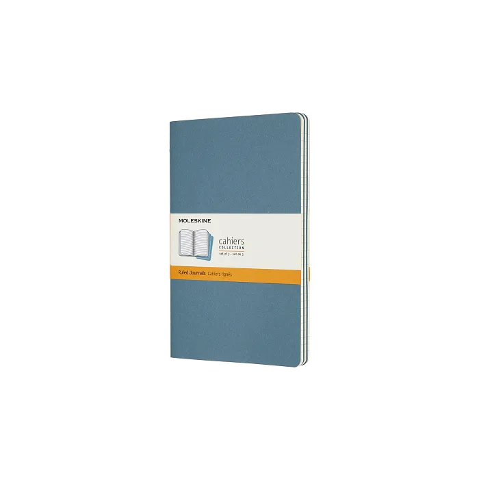 Set De 3 Libretas Grandes Azul Enérgico Hoja Rayada Pasta Suave