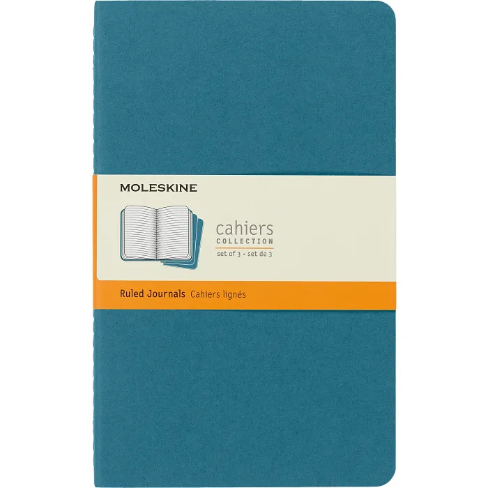 Set De 3 Libretas Grandes Azul Enérgico Hoja Rayada Pasta Suave