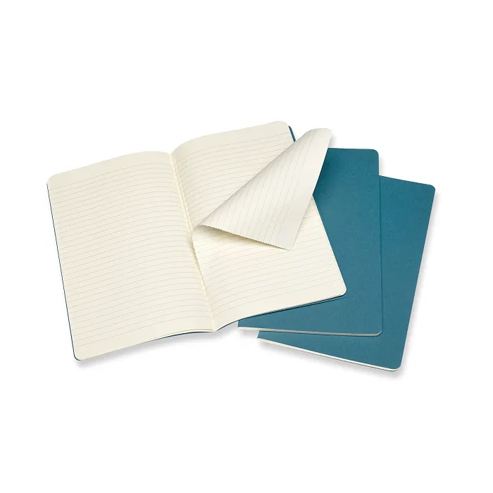 Set De 3 Libretas Grandes Azul Enérgico Hoja Rayada Pasta Suave
