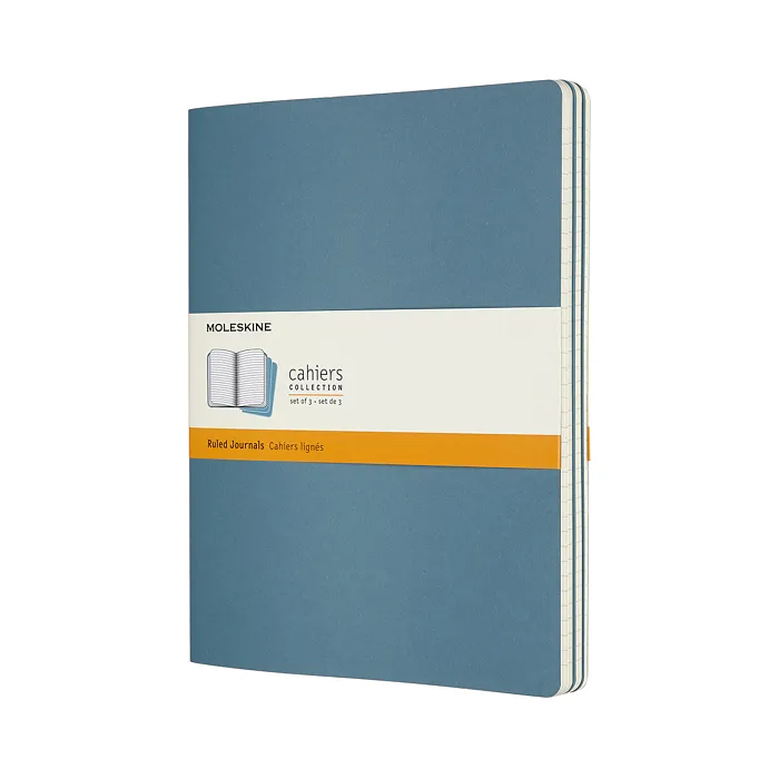 Set de 3 Libretas Extra Grandes Azul Enérgico Hoja Rayada Pasta Suave — Portada Plana