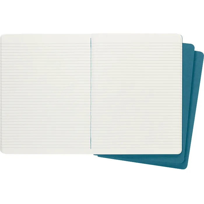 Set de 3 Libretas Extra Grandes Azul Enérgico Hoja Rayada Pasta Suave