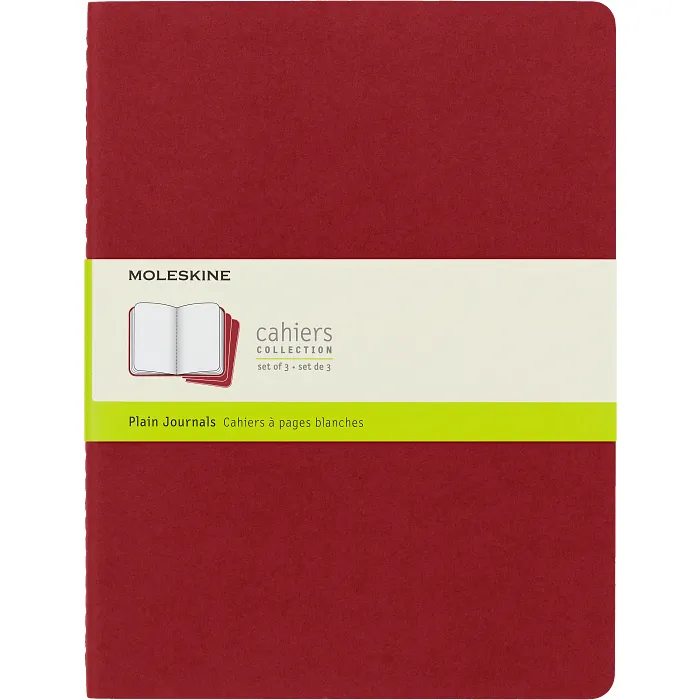 Set De 3 Libretas Cahier Extra Grandes Rojas Hoja Blanca Pasta Suave