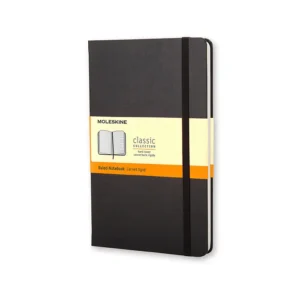 Libreta Clásica Grande Negra Hoja Rayada Pasta Dura — Portada Plana