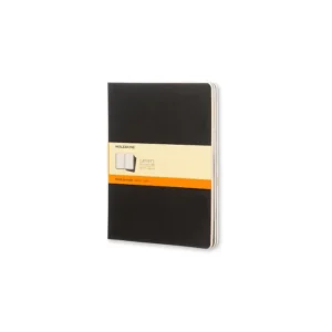 Set De 3 Libretas Extra Grandes Negras Hoja Rayada Pasta Suave — Portada Plana